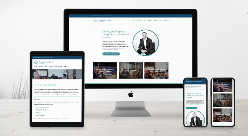 Kevin James Allard Solicitor website. Creating a simple content managed website along with the business branding and photography 